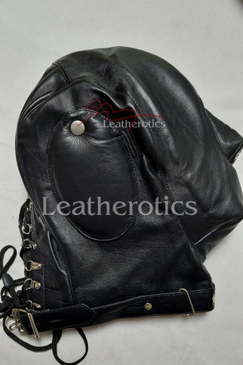 Buy Soft Leather Audio BDSM Hood Tight Mask | Leatherotics US