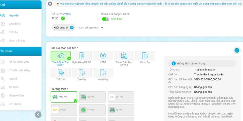 Nạp Tiền JUN88 - Hướng Dẫn Cách Giao Dịch Nhanh