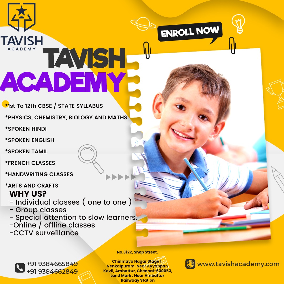 Physics, Chemistry, Maths Tuition Center in Mogappair West - English, Hindi Classes